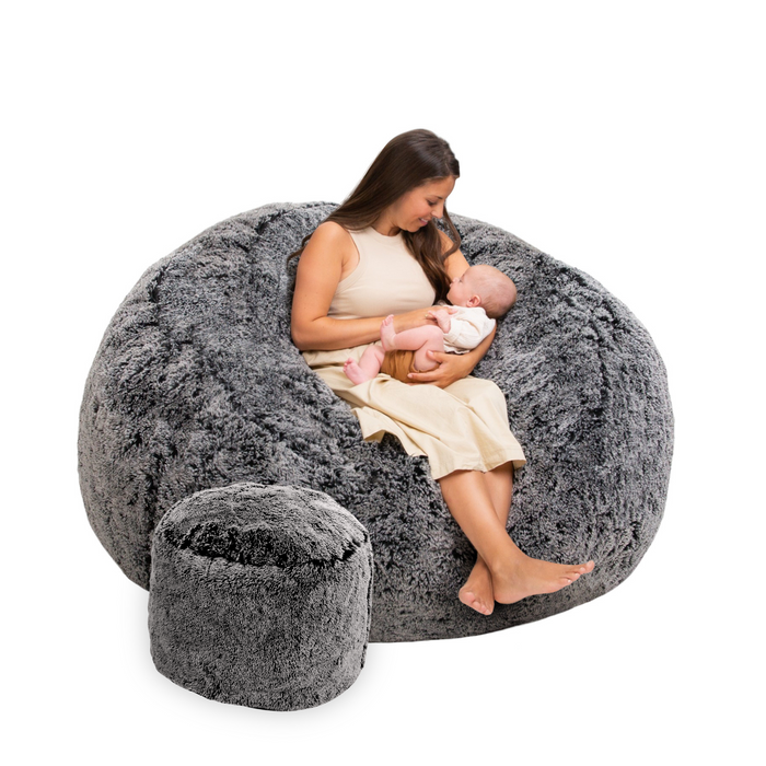 Ultimate Sack 5000: LUXE Big Adult Bean Bag Chair with Footstool (Bundle)