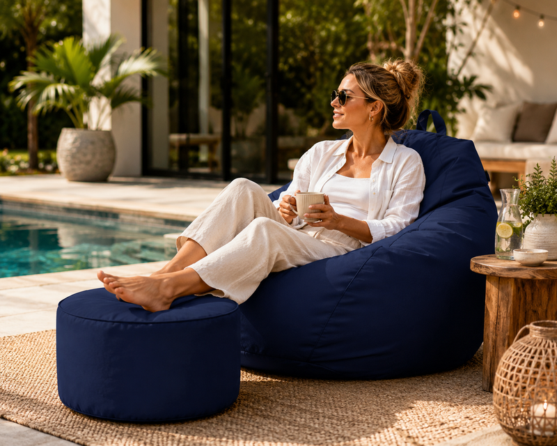 Indoor/Outdoor Bean Bag Chair & Footstool Bundle | Multiple Colors