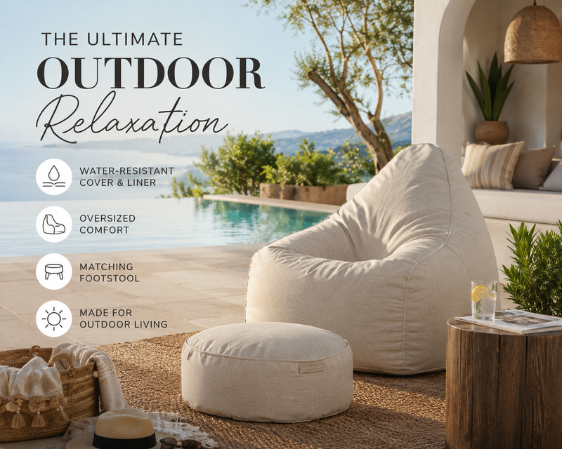 Indoor/Outdoor Bean Bag Chair & Footstool Bundle | Multiple Colors